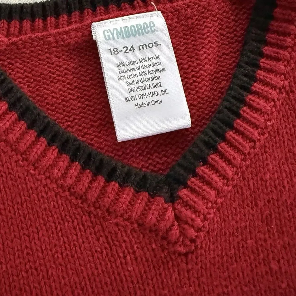 Y2K Gymboree Baby Red V-Neck Dalmatian Fire Dog Sweater Vest Holiday Size 18-24M